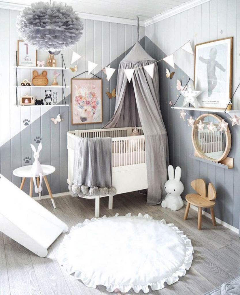 Grey and white baby girls room