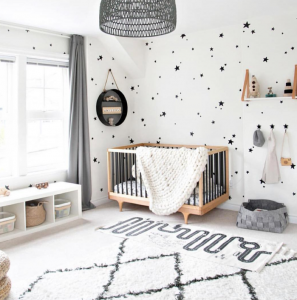 Grey and white childs room