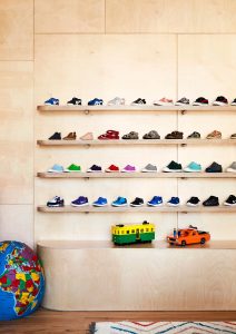 Wall of shoe display in Oishi-m shop
