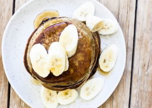Vegan banana hazelnut pancakes from above