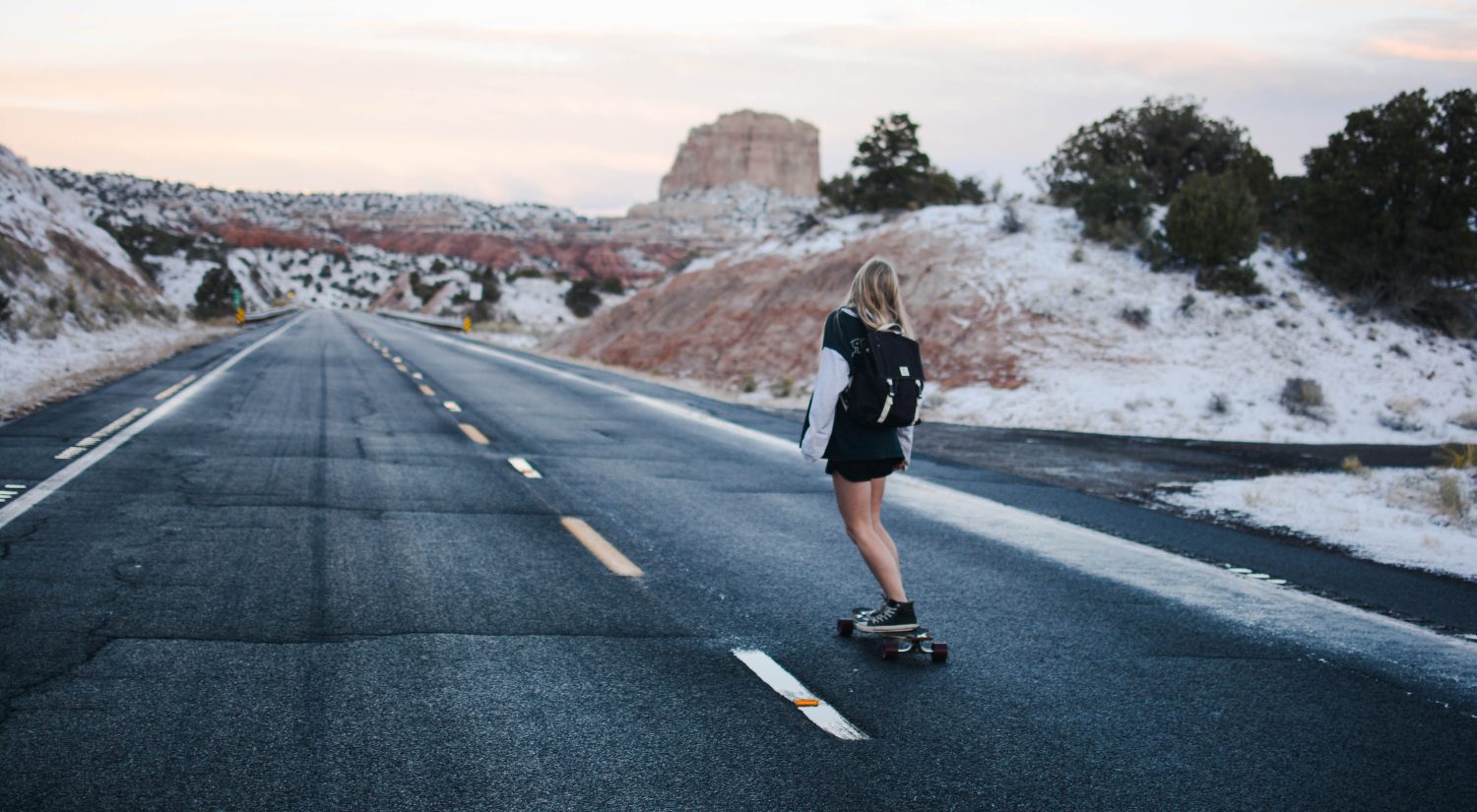 mental health in check mama disrupt Woman skateboaring down road