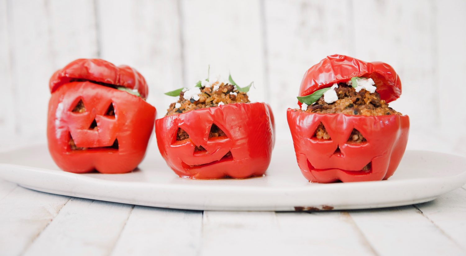 Mandy Sacher Halloween Quinoa & beef stuffed capsicum