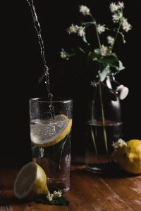 Water glass with lemon
