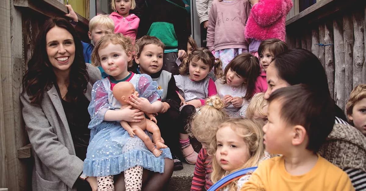 Jacinda Ardern with children